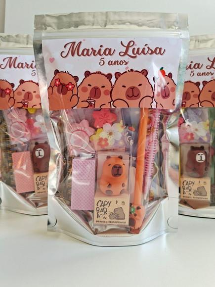 Kit Papelaria Fofa Saquinho Zip Personalizado Capivara