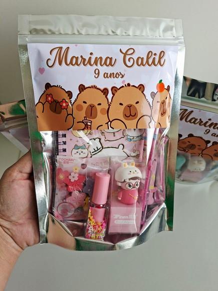 Kit Papelaria Fofa Saquinho Zip Personalizado Capivara