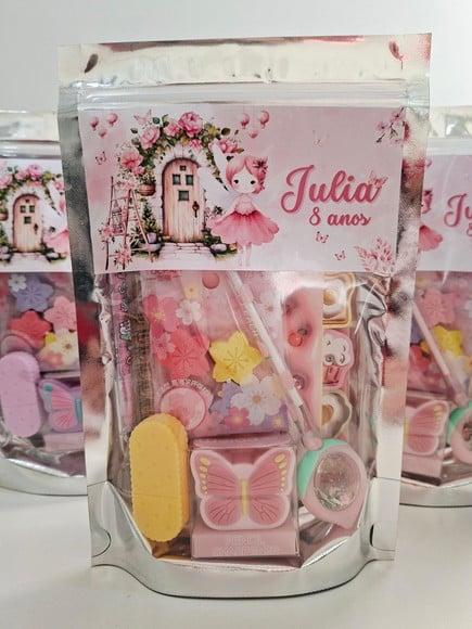 Kit Papelaria Fofa Saquinho Zip Personalizado Fada