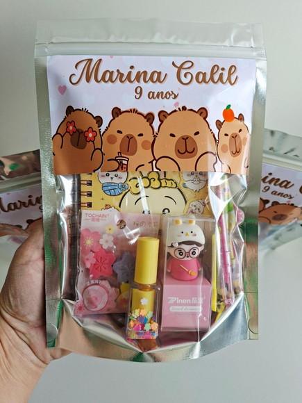 Kit Papelaria Fofa Saquinho Zip Personalizado Capivara
