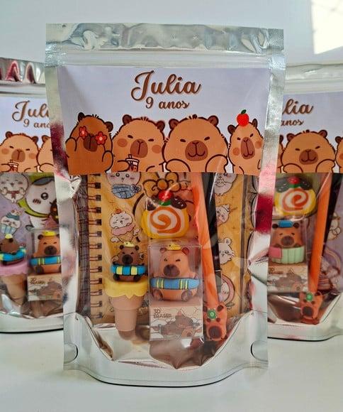 Kit Papelaria Fofa Saquinho Zip Personalizado Capivara