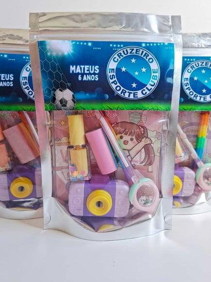 Kit Papelaria Fofa Saquinho Zip Personalizado Futebol