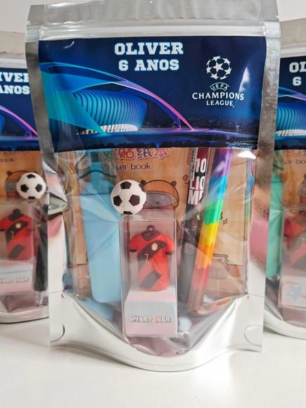 Kit Papelaria Fofa Saquinho Zip Personalizado Futebol