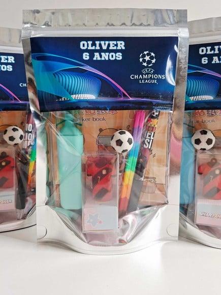 Kit Papelaria Fofa Saquinho Zip Personalizado Futebol