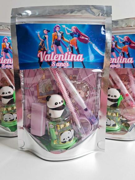 Kit Papelaria Fofa Saquinho Zip Personalizado Guerreiras Kpo