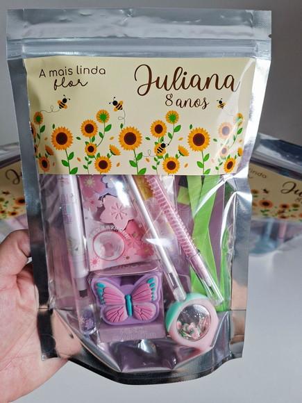 Kit Papelaria Fofa Saquinho Zip Personalizado Girassol
