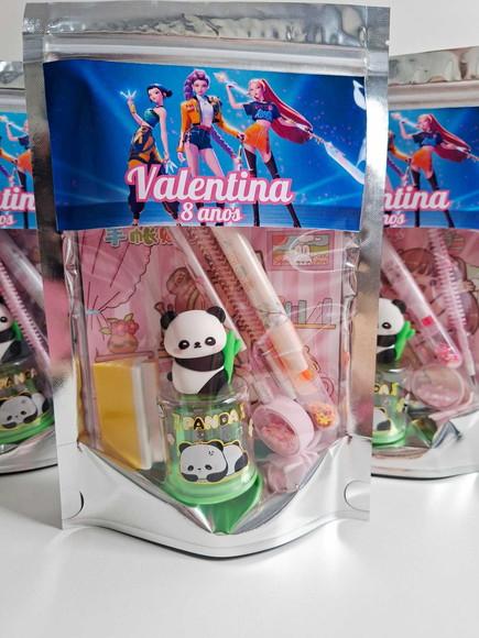 Kit Papelaria Fofa Saquinho Zip Personalizado Guerreiras Kpo