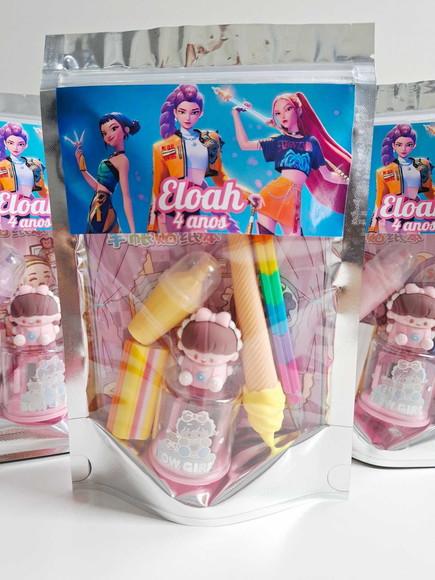 Kit Papelaria Fofa Saquinho Zip Personalizado Guerreiras Kpo