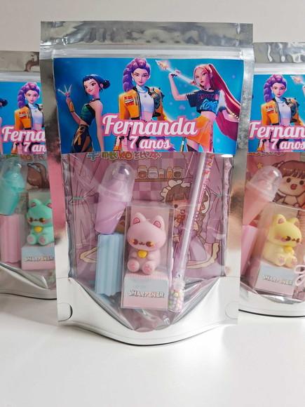 Kit Papelaria Fofa Saquinho Zip Personalizado Guerreiras Kpo