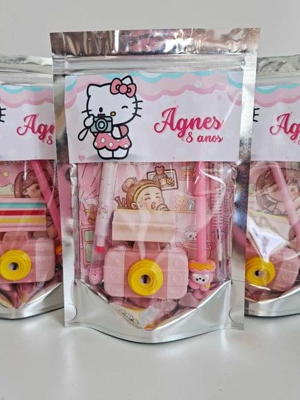 Kit Papelaria Fofa Saquinho Zip Personalizado Hello Kitty