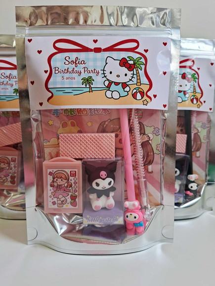 Kit Papelaria Fofa Saquinho Zip Personalizado Hello Kitty