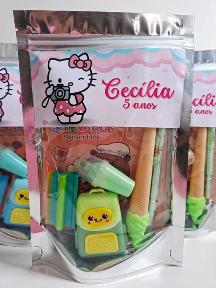 Kit Papelaria Fofa Saquinho Zip Personalizado Hello Kitty