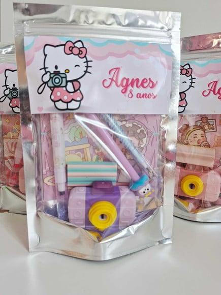 Kit Papelaria Fofa Saquinho Zip Personalizado Hello Kitty