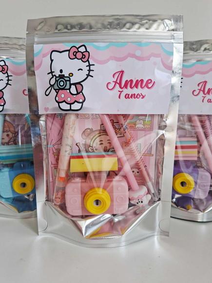Kit Papelaria Fofa Saquinho Zip Personalizado Hello Kitty
