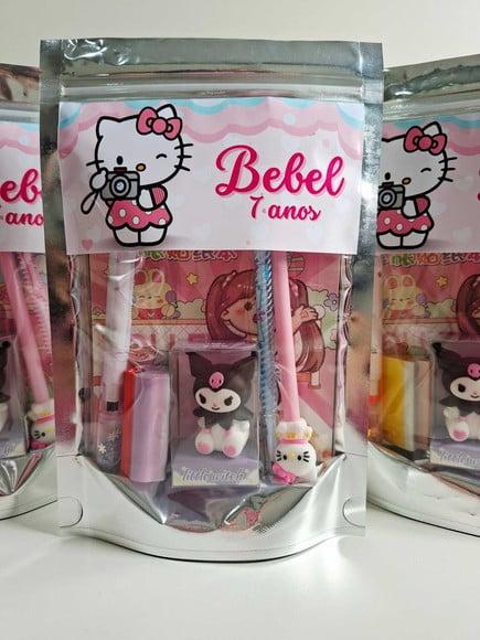 Kit Papelaria Fofa Saquinho Zip Personalizado Hello Kitty