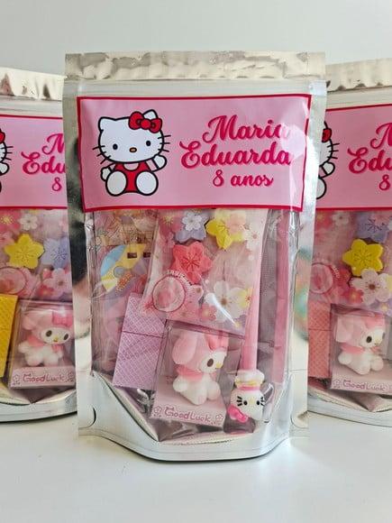 Kit Papelaria Fofa Saquinho Zip Personalizado Hello Kitty