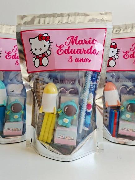 Kit Papelaria Fofa Saquinho Zip Personalizado Hello Kitty