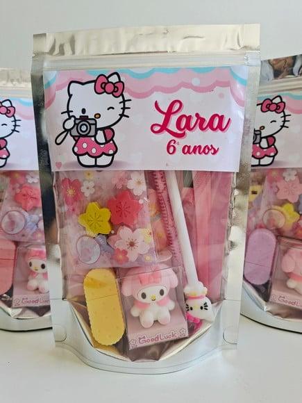 Kit Papelaria Fofa Saquinho Zip Personalizado Hello Kitty