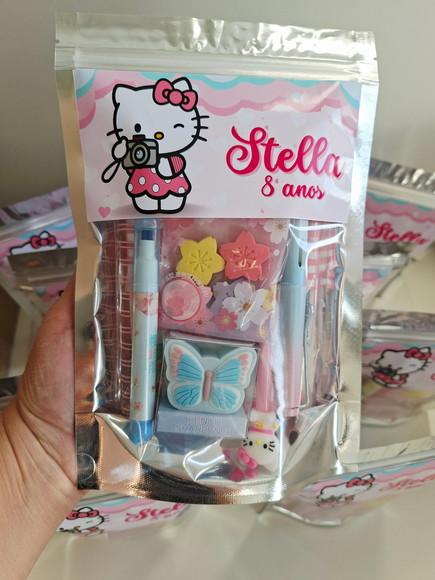 Kit Papelaria Fofa Saquinho Zip Personalizado Hello Kitty