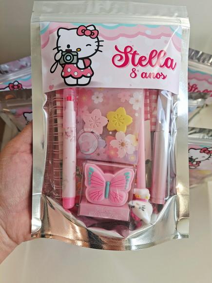 Kit Papelaria Fofa Saquinho Zip Personalizado Hello Kitty