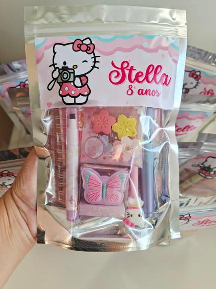Kit Papelaria Fofa Saquinho Zip Personalizado Hello Kitty