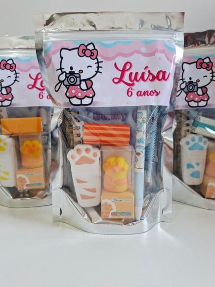 Kit Papelaria Fofa Saquinho Zip Personalizado Hello Kitty un