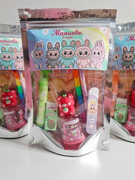 Kit Papelaria Fofa Saquinho Zip Personalizado Labubu