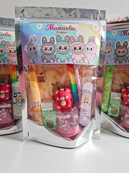 Kit Papelaria Fofa Saquinho Zip Personalizado Labubu