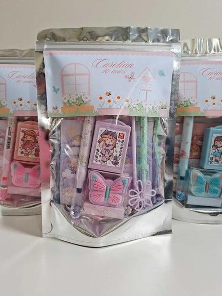 Kit Papelaria Fofa Saquinho Zip Personalizado Margaridas