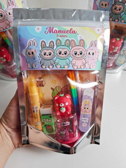 Kit Papelaria Fofa Saquinho Zip Personalizado Labubu