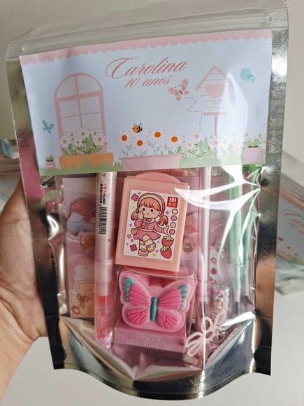 Kit Papelaria Fofa Saquinho Zip Personalizado Margaridas