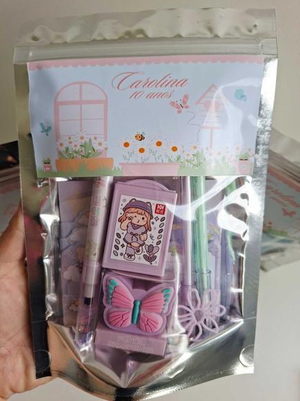 Kit Papelaria Fofa Saquinho Zip Personalizado Margaridas