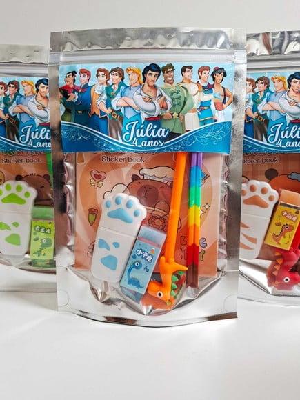 Kit Papelaria Fofa Saquinho Zip Personalizado Príncipes
