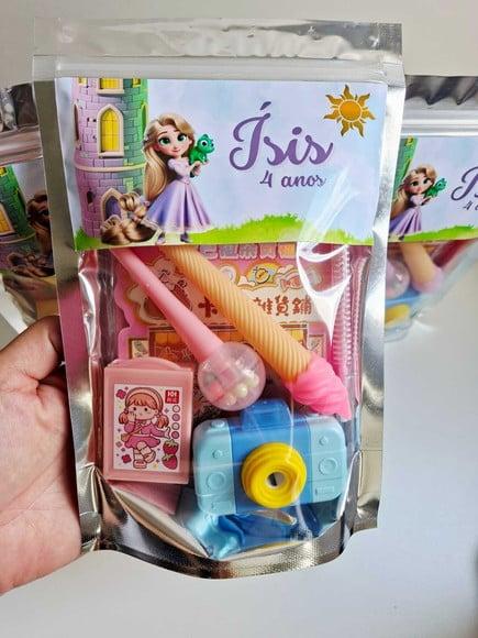 Kit Papelaria Fofa Saquinho Zip Personalizado Rapunzel