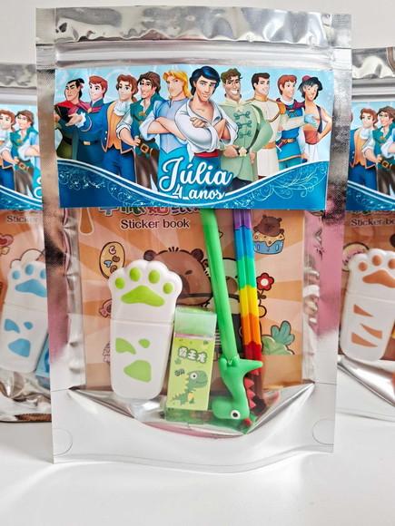 Kit Papelaria Fofa Saquinho Zip Personalizado Príncipes