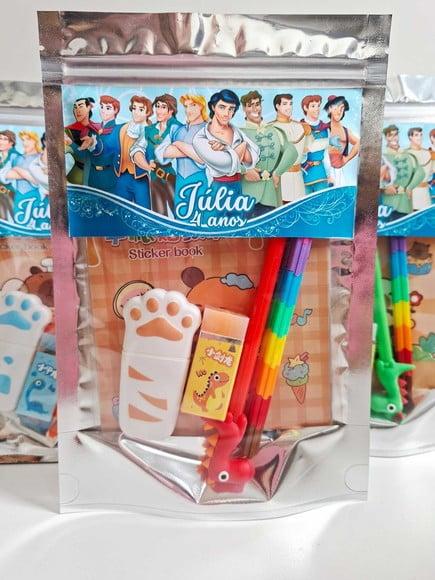 Kit Papelaria Fofa Saquinho Zip Personalizado Príncipes