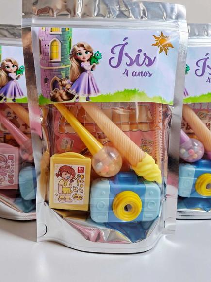Kit Papelaria Fofa Saquinho Zip Personalizado Rapunzel