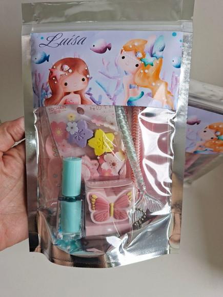Kit Papelaria Fofa Saquinho Zip Personalizado Sereia