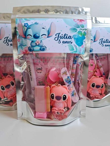 Kit Papelaria Fofa Saquinho Zip Personalizado Stitch