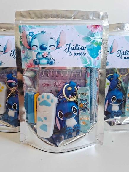 Kit Papelaria Fofa Saquinho Zip Personalizado Stitch