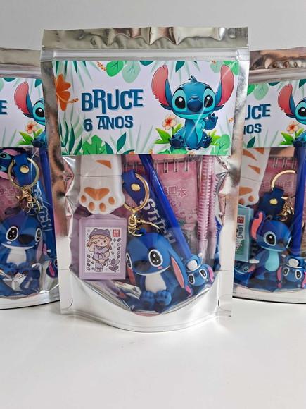 Kit Papelaria Fofa Saquinho Zip Personalizado Stitch