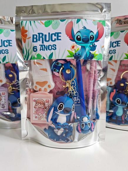 Kit Papelaria Fofa Saquinho Zip Personalizado Stitch