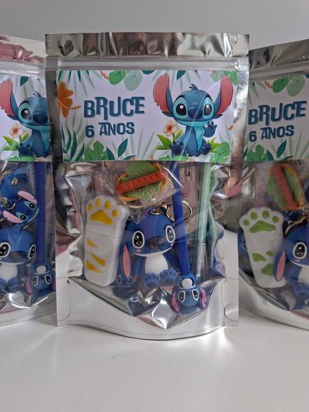 Kit Papelaria Fofa Saquinho Zip Personalizado Stitch