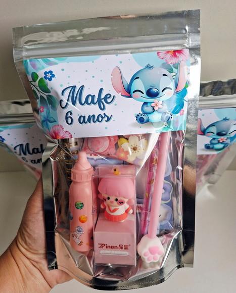 Kit Papelaria Fofa Saquinho Zip Personalizado Stitch