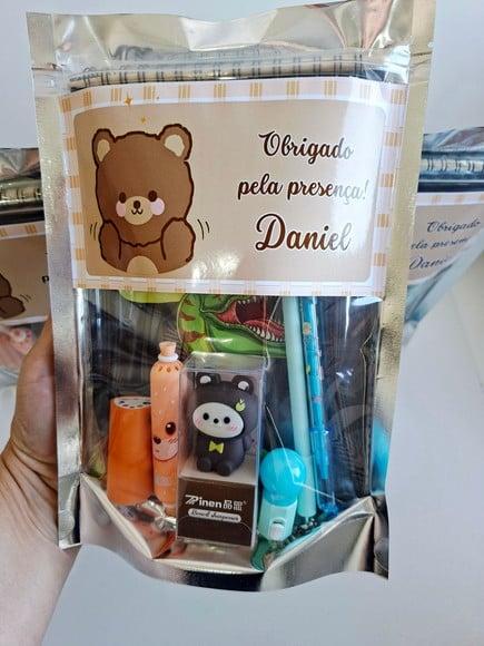 Kit Papelaria Fofa Saquinho Zip Personalizado Ursinho