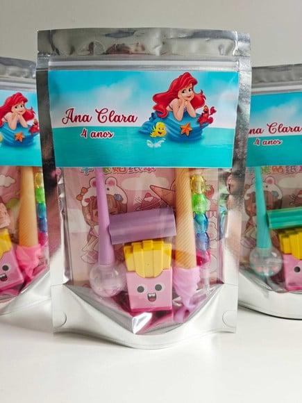 Kit Papelaria Saquinho Zip Personalizado Ariel Sereia