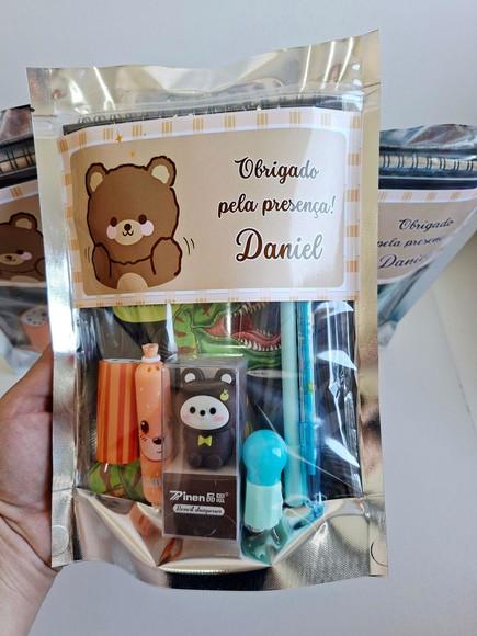Kit Papelaria Fofa Saquinho Zip Personalizado Ursinho