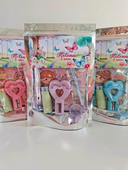 Kit Papelaria Saquinho Zip Personalizado Borboletas Jardim