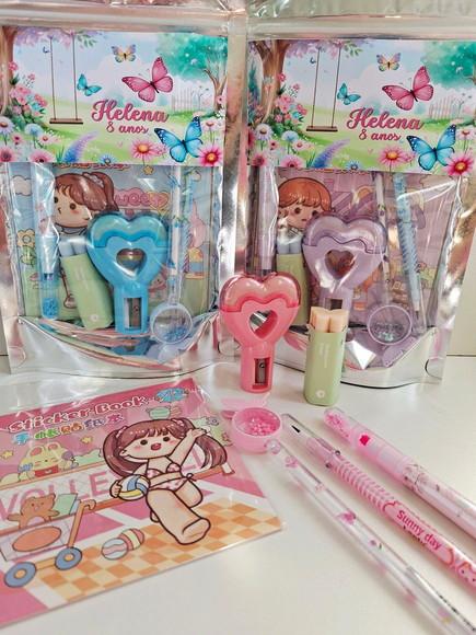 Kit Papelaria Saquinho Zip Personalizado Borboletas Jardim