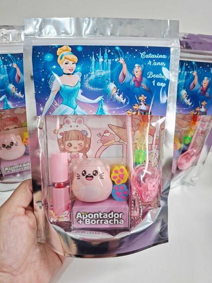 Kit Papelaria Saquinho Zip Personalizado Cinderela
